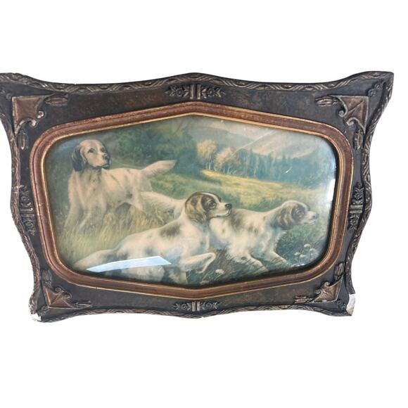 Hunting Birding Dogs Print in Antique Convex Frame Sporting Art - Picture 3 of 16
